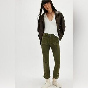 NWT Free People High Time Velvet Kick Flare olive green size 8